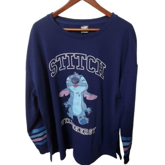 Disney Tops - Disney Stitch “Wild Energy” Pullover Sweater XXL Navy Blue Long Sleeve NWT